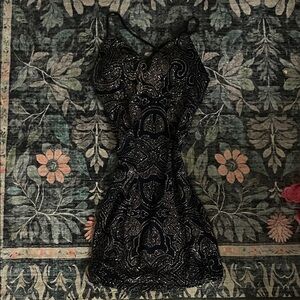 Lovely Day Black and Gold Patterned Mini Dress